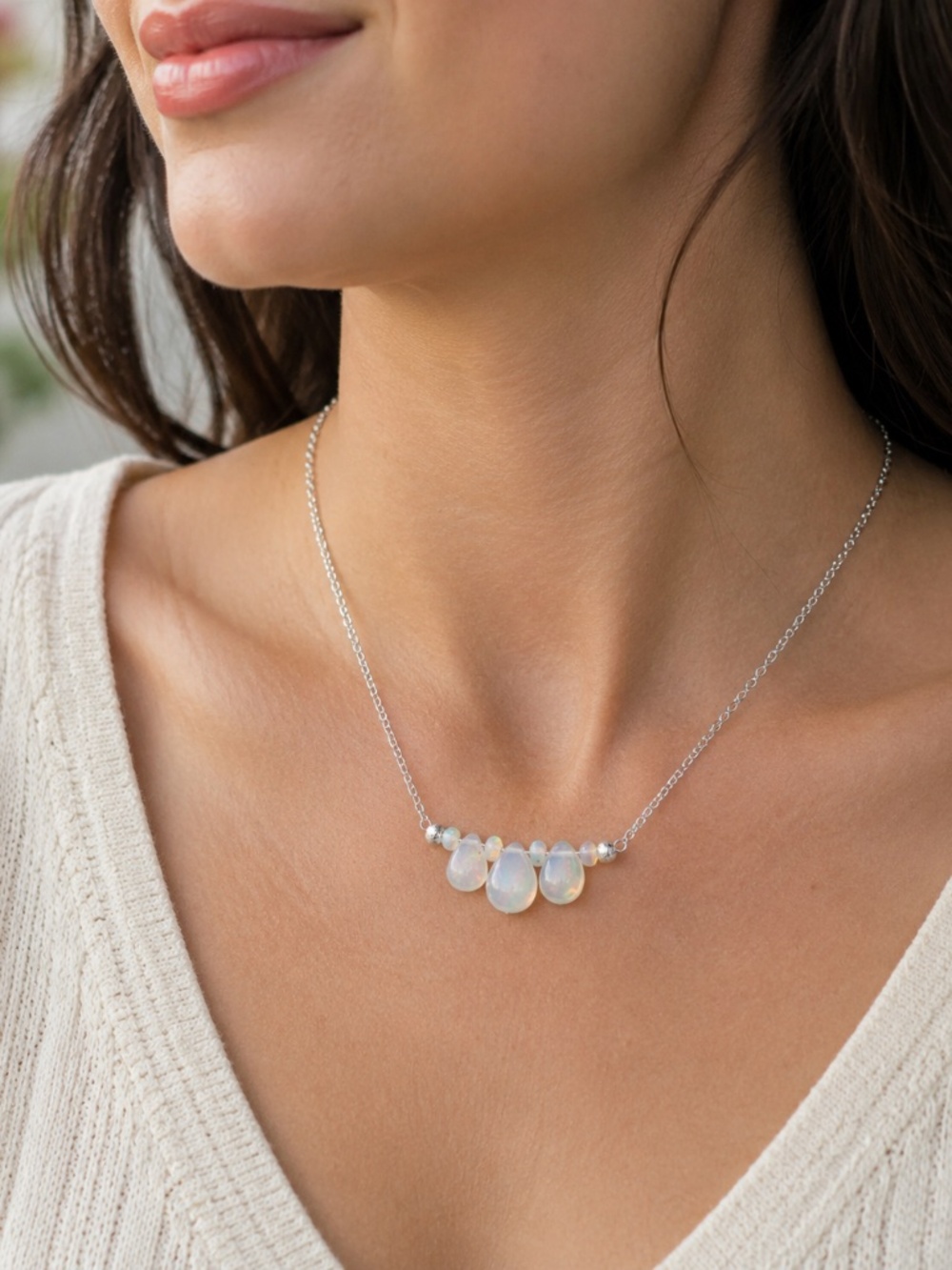 Handmade Natural Welo Opal Necklace 16.5" Sterling Silver – October Birthstone